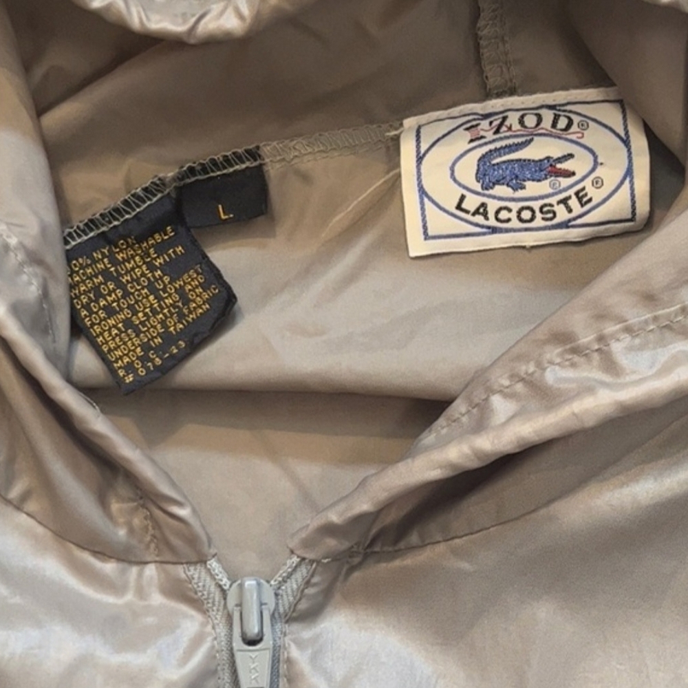 Lacoste Taupe Hooded Windbreaker Folds Into Pocket